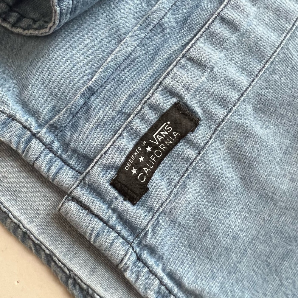 Vans Chambray Button Down Top Womens Xs Blue Coll… - image 8